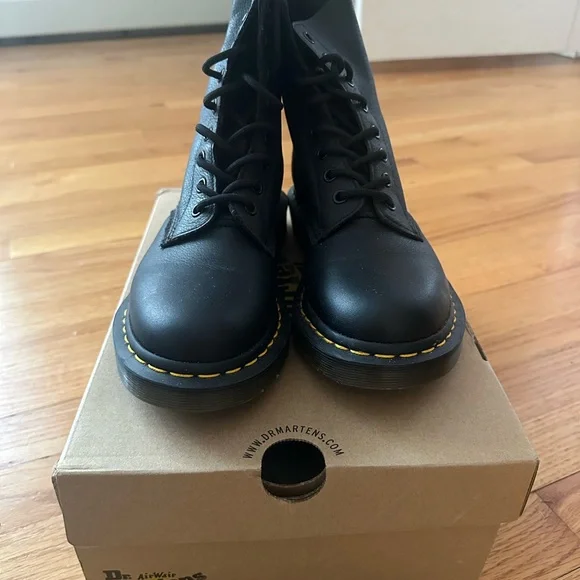 Dr. Martens Pascal Black Boots with Yellow Stitching - Picture 1 of 7